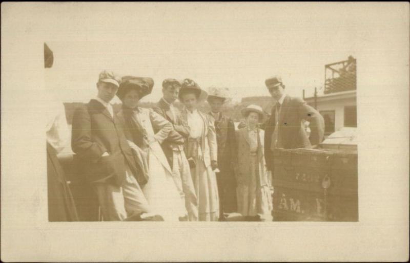 People w/ Steamer Truck RI Written on Back - Narragansett? c1910 RPPC