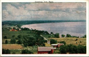 Vtg 1940s Greetings from Ripon Farmland Farm Houses Wisconsin WI Postcard