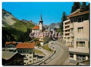 Postcard Modern Arosa Dorfstrasse mit Kirche