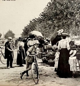 Outdoor Market City Of Pornichet France Antique Bikes 1910s Postcard PCBG12B