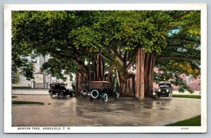 Hawaiian Postcard - Banyan Tree - Model T Ford - Honolulu, Hawaii