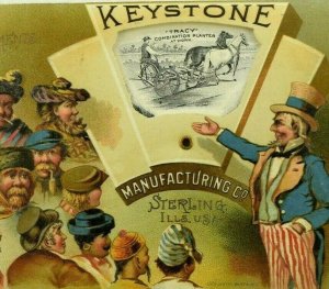 1880's-90's Mechanical Keystone Mfg. Card Agricultural Implements Uncle Sam 7J