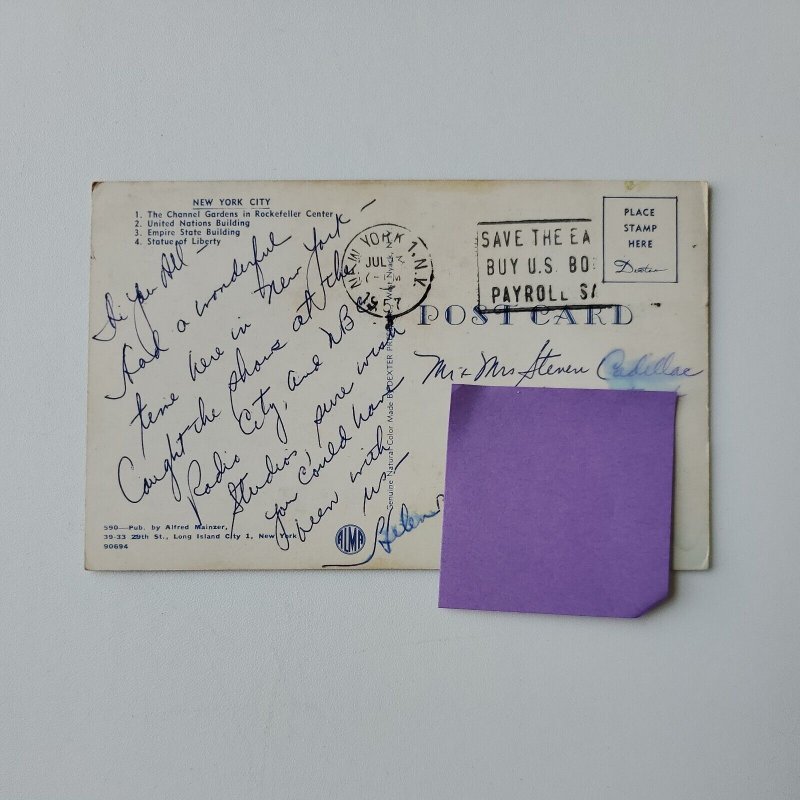NY Greetings Rockefeller Center UN Empire State Statue of Liberty Postcard