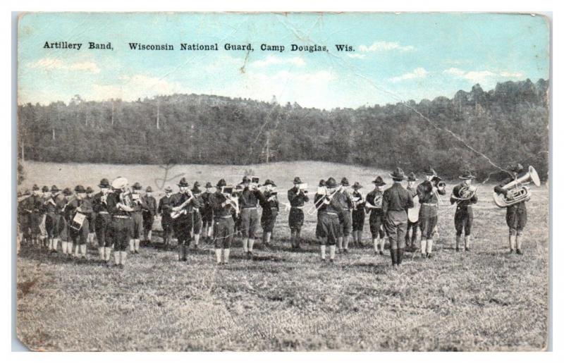 Early 1900s Artillery Band, Wisconsin National Guard, Camp Douglas, WI Postcard