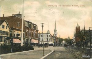 1908 Everett Washington Square Broadway Trolley Robbins postcard 2365