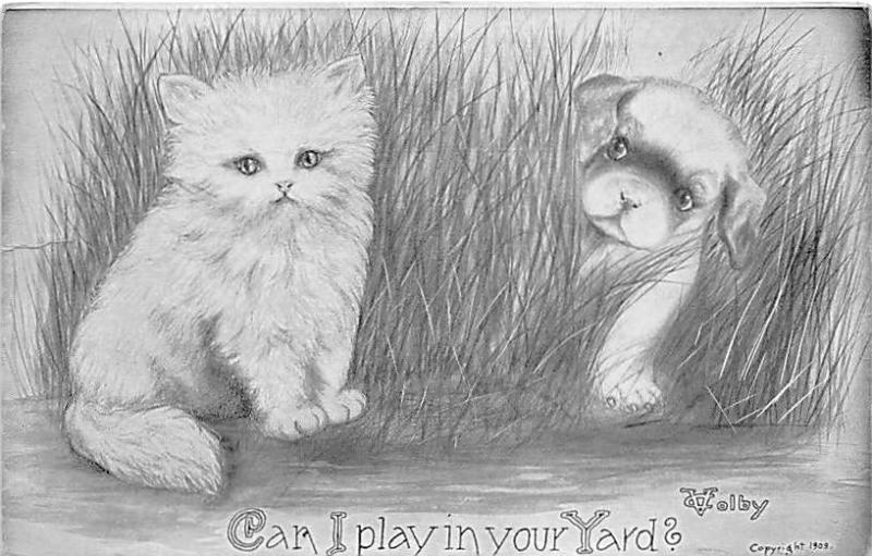 Can I Play in your Yard, V Colby Cat 1910 Missing Stamp small tear left edge