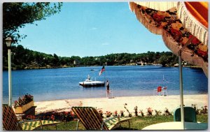 Lake Flower Saranac Lake New York Boardwalk Lovely Shore Trees On Far Postcard