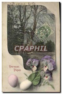 Old Postcard Happy Easter flowers