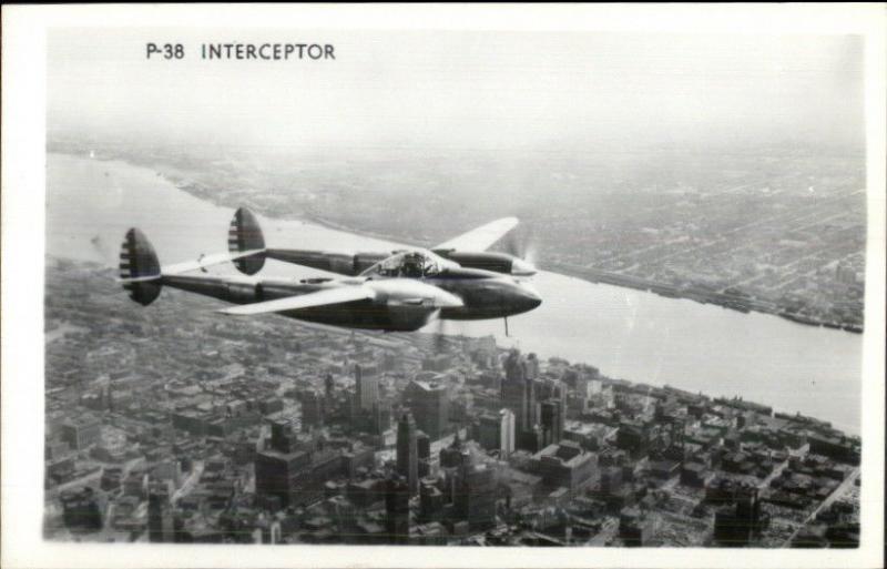 WWII Military Aircraft P-38 Interceptor in Flight Vintage Real Photo Postcard