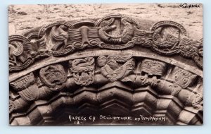 RPPC Killpeck Church sculpture on Tympanum Herefordshire England UK Postcard