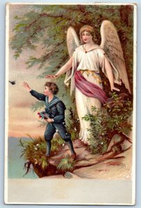 1915 The Guardian Angel Guiding Boy Caching Butterfly Camden NJ Antique Postcard
