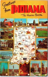 INDIANA - Greetings From   MAP   Postcard:  15 Pictures Around Map  c1950s