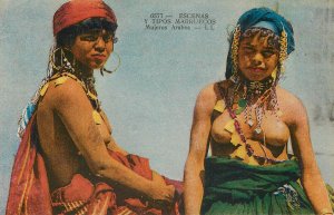 Postcard Topless Arab Girls 6577 Y Tipos Marruecos Head Wraps & Jewelry Morocco