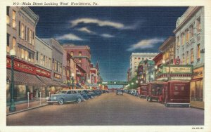 USA - Main Street Looking West Norristown Pennsylvania Linen Postcard 04.28