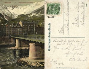 austria, INNSBRUCK, Innbrücke mit Gebirgskette (1908) Postcard