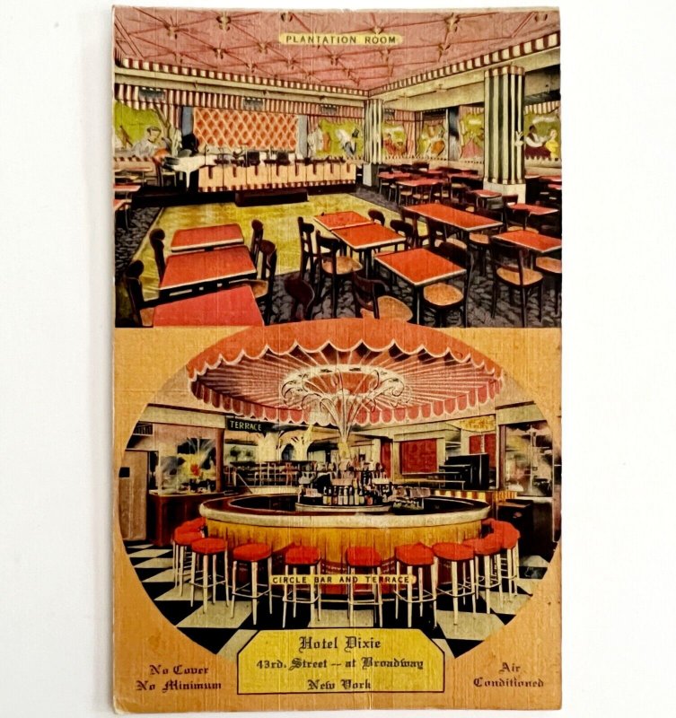 Hotel Dixie Bar Plantation Room New York City Broadway 1940s Postcard PCBG12B