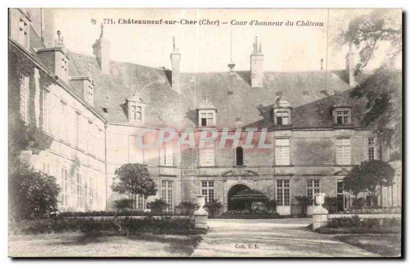 Old Postcard Chateauneuf sur Cher Court of Honor of the castle