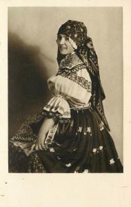 1930s Lithograph Postcard Pretty Girl Czechoslovakian Peasant Costume Fashion