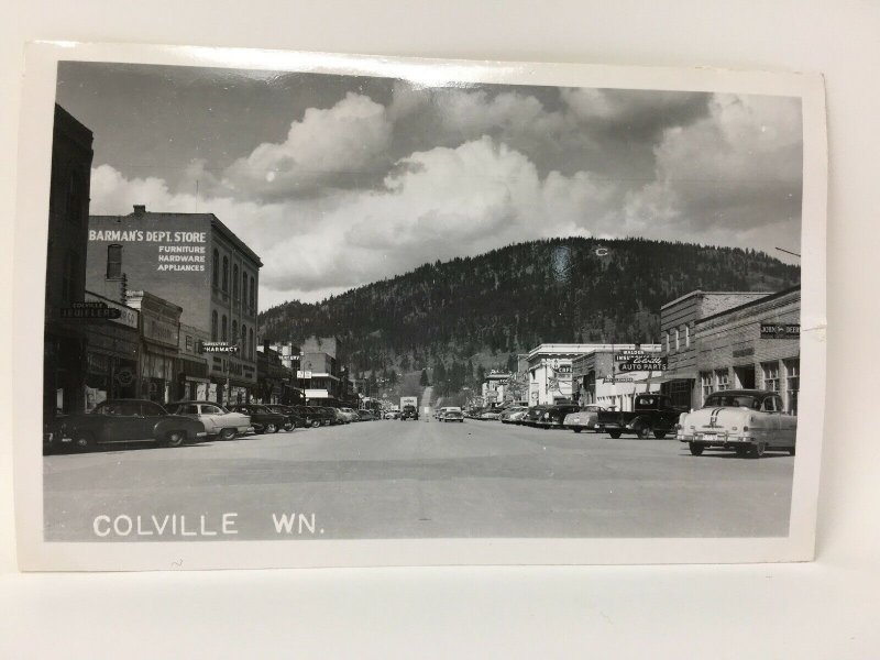 Colville WA S. Main Street Scene Real Photo Postcard RPPC Barman's Dept Store