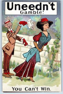 Pretty Woman Postcard Uneedn't Gamble You Can't Win c1910's Unposted Antique