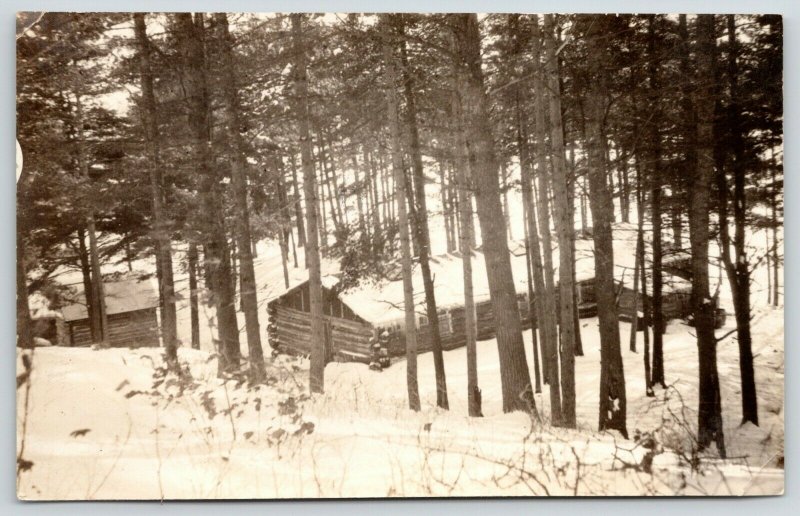 Eau Claire Wisconsin~Historical Society~Log Cabins in Deep Snow~Woods~1920s RPPC 