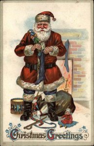 Christmas Santa Claus Stocking Doll Dolly Drum Jester Doll c1910 Postcard