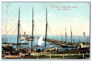1914 Old Harbor Mount Hope Leaving Scene Block Island R.I. Posted Boats Postcard
