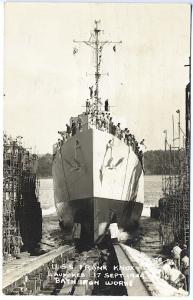 Bath ME USS Frank Knox Launching 1944 Bath Iron Works Real Photo RPPC Postcard