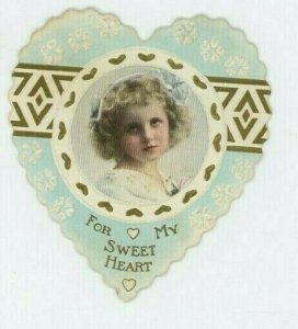 1870s-80s Valentine Die-Cut Heart Dresden Lovely Girl Fab! P225