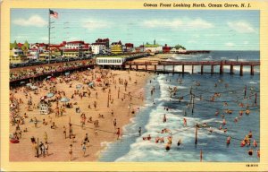 Ocean Grove New Jersey NJ Ocean Front Beach Looking North Linen  Postcard 