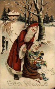 Christmas - Skinny Santa Claus BEST WISHES in Snow BB London c1910 Postcard