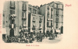 Vintage Postcard 1900's Strada Di Santa Lucia Building Napoli Naples Italy IT