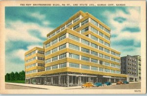 The New Brotherhood Building Kansas City w Old Cars Kansas Postcard