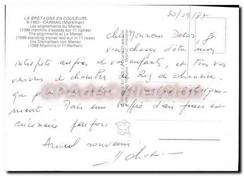 Postcard Modern Colors in Brittany Carnac alignments Menec