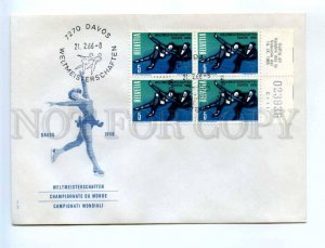 416850 Switzerland 1966 SKATING Davos championship block four stamps margin 