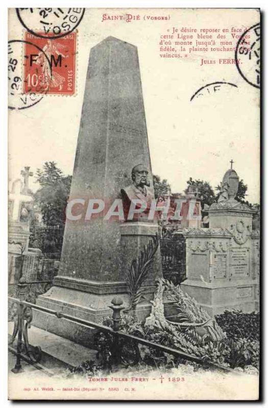 Old Postcard Saint Die Tomb Jules Ferry