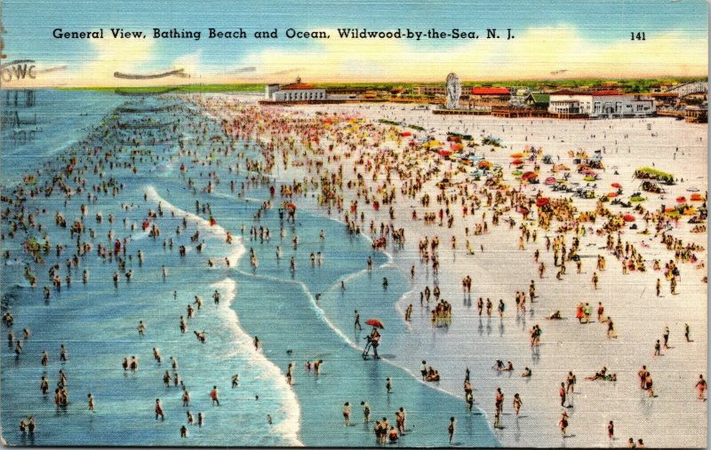 Vtg Wildwood By The Sea NJ Bathing Beach & Ocean View 1940s Linen Postcard