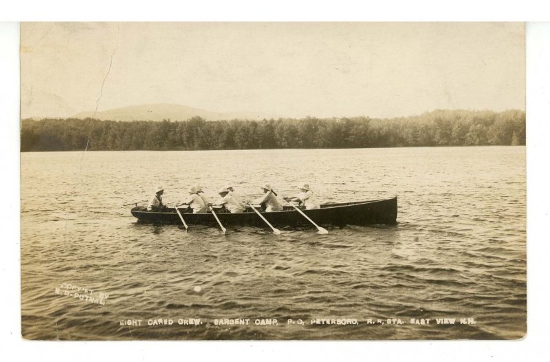 NH - Peterboro. Sargent Camp 8-Oared Crew  RPPC (writer's message; crease)