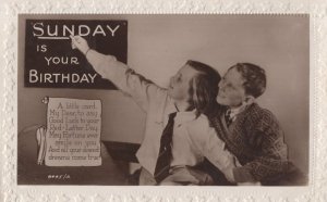 Sunday Is Your Birthday Son Blackboard Real Photo Greetings Postcard