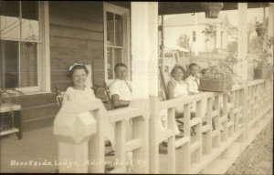 Adirondack NY Brookside Lodge People on Porch Real Photo Postcard
