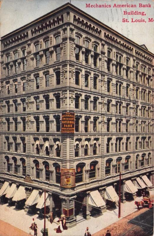 ST LOUIS MISSOURI MECHANICS AMERICAN BANK BUILDING~BROADWAY @ LOCUST POSTCARD