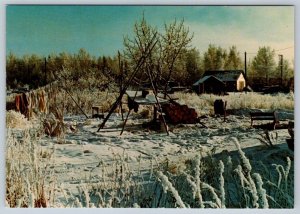 Rudimentary Smokehouse, Northwest Territories, Canada, Chrome Postcard