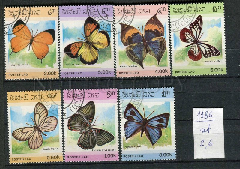 265124 Laos 1986 year used stamps set butterflies