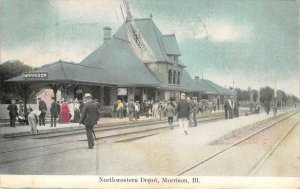 Northwestern Depot, Morrison, Illinois Railroad Station 1908 Vintage Postcard