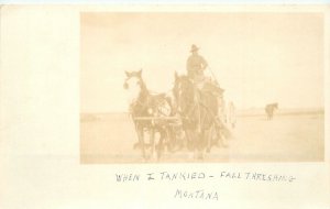 Postcard RPPC Montana Fall Harvest Tanker horse freight 23-3660