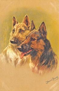 Two Dogs Artist Signed Moody Postcard