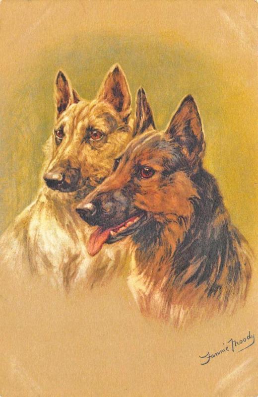 Two Dogs Artist Signed Moody Postcard