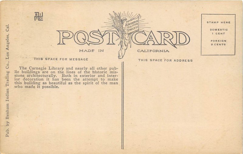 Riverside California c1910 Postcard Carnegie Library