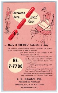 1953 Only 3 Iberol Tablets A Day ZD Gilman Inc Washington DC Advert Postal Card