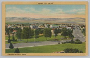 Linen~Air View Boulder City Nevada & Tree Lined Road~Vintage Postcard 